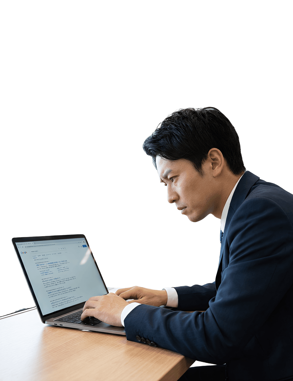 PCで補助金を探すビジネスマン
